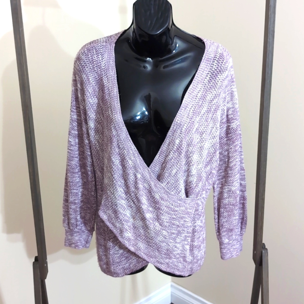 Express| Purple Lilac Wrap Cross Front Long Sleeve Sweater Acrylic Blend